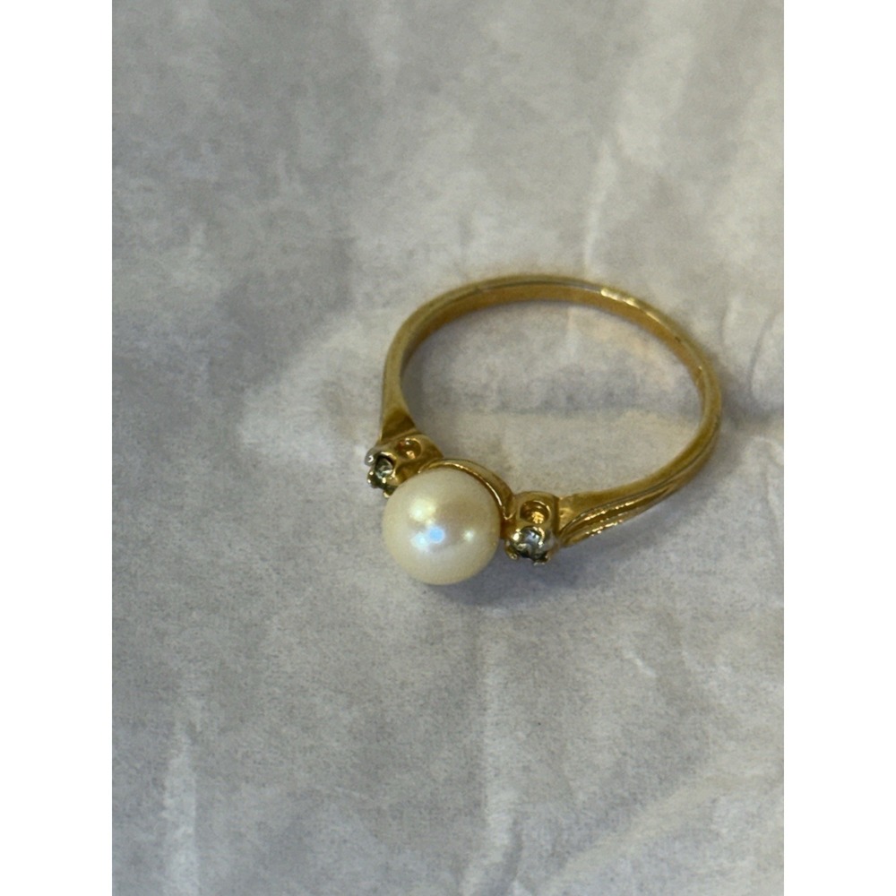 Vintage Signed Krementz 14K HGE Cultured Pearl Ring Size 5.75 Retro Cocktail - Picture 4 of 11